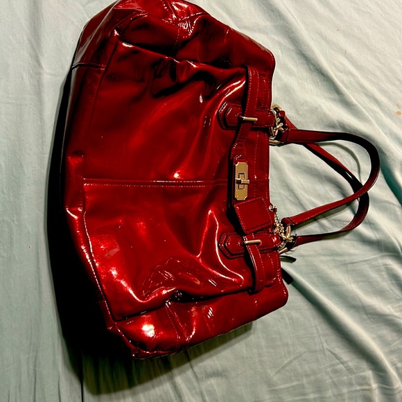 Coach Handbags - Patent Leather red used coach bag some wear scratches.Still nice,pouches in it.